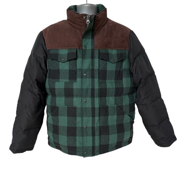 Tommy Hilfiger Coat Green Black Brown Buffalo Plaid Puffer Jacket Men's Large - Picture 11 of 11